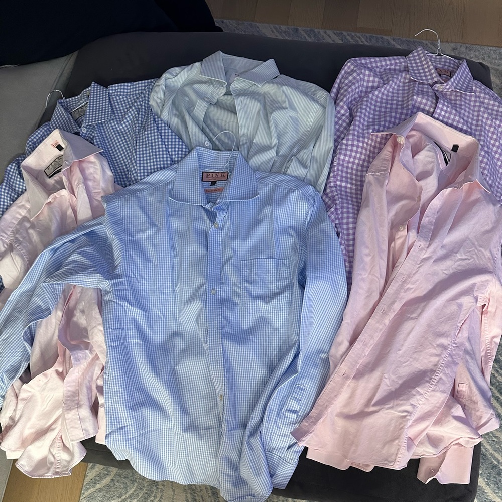 lot of 6 thomas pink button down dress shirts